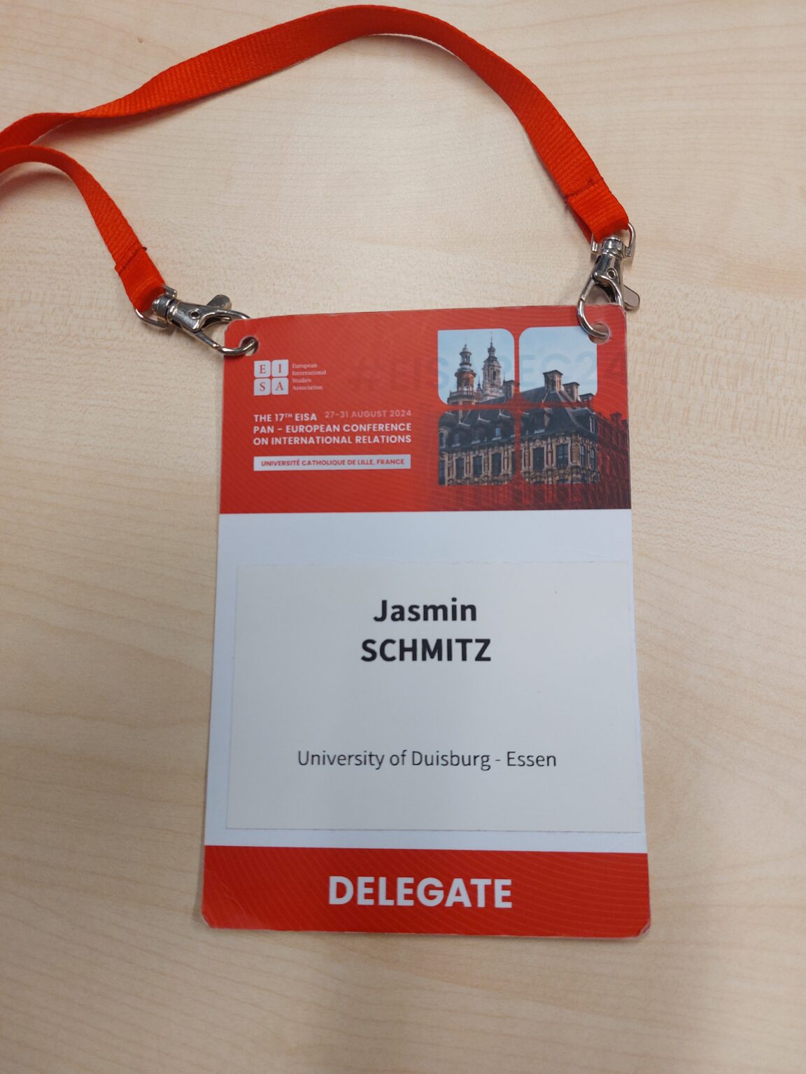 Conference Tag of the EISA conference in Lille showing the name of Jasmin Schmitz.