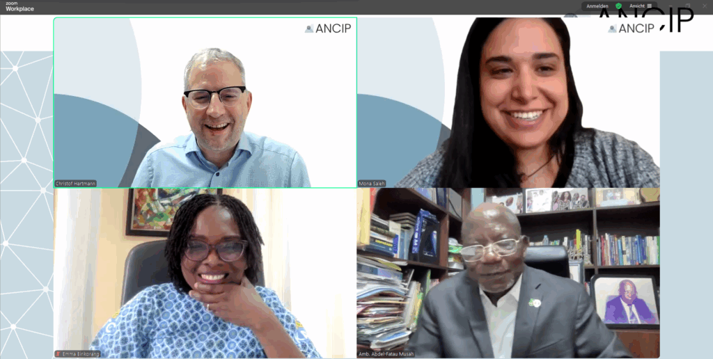 The picture displays four people in a zoom panel with ANCIP branding.